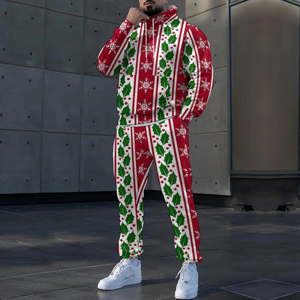 Autumn and Winter Loose 3D Men's Hooded Sweatshirt Set Christmas Printed Sports Two-Piece Set Cross-Border Trendyy Export