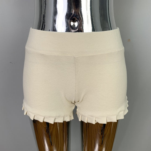 South Korea Dongdaemun Slim-Fit Slimming Sexy Figure Stretch Loose Waist Pleated Lace All-Match Casual Shorts Women