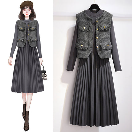 plus size women's clothing small fragrance suit dress 2024 early spring new chubby girl temperament socialite feeling two-piece set