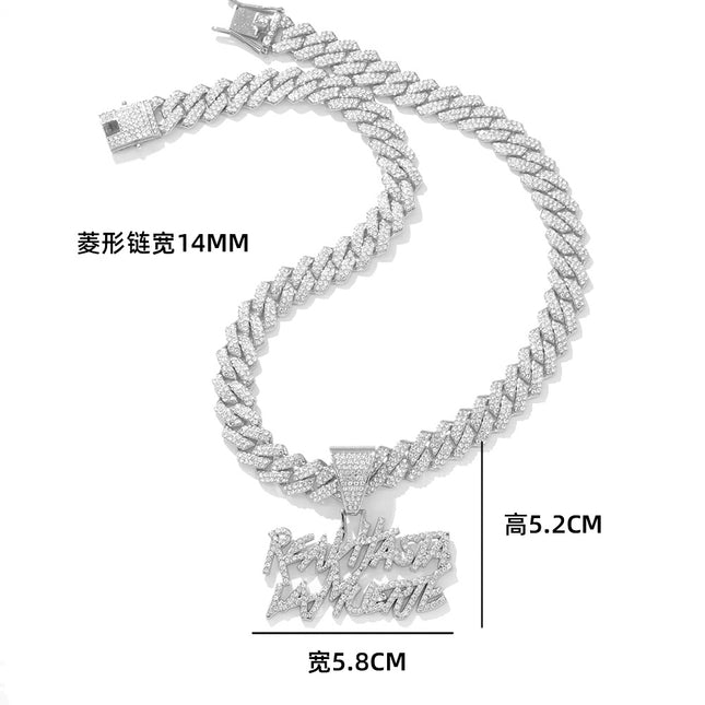European and American Hip Hop Style reavhasta lamuerte English Splicing Letter Pendant Necklace Diamond Necklace
