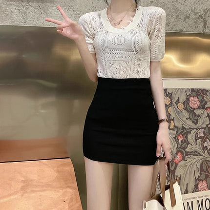 Petite Bodycon Skirt Women's Fashion 2024 Summer New High-Waisted Anti-Exposure Sexy A-Line Mini Skirt