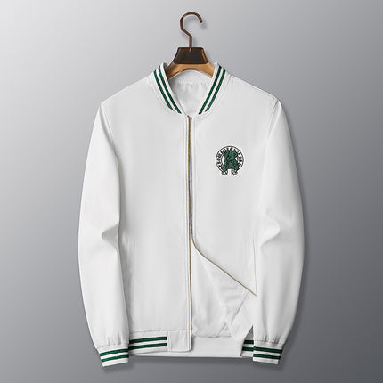 European Station 2022 Youth Spring and Autumn Green Bear Embroidered Jacket Baseball Collar Fashion Men's Jacket