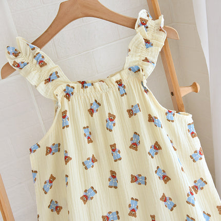 Cotton Gauze Sling Nightgown Women's Summer All Cotton Thin Cute Fresh Pajamas Loose Sweet Crepe Home Clothes