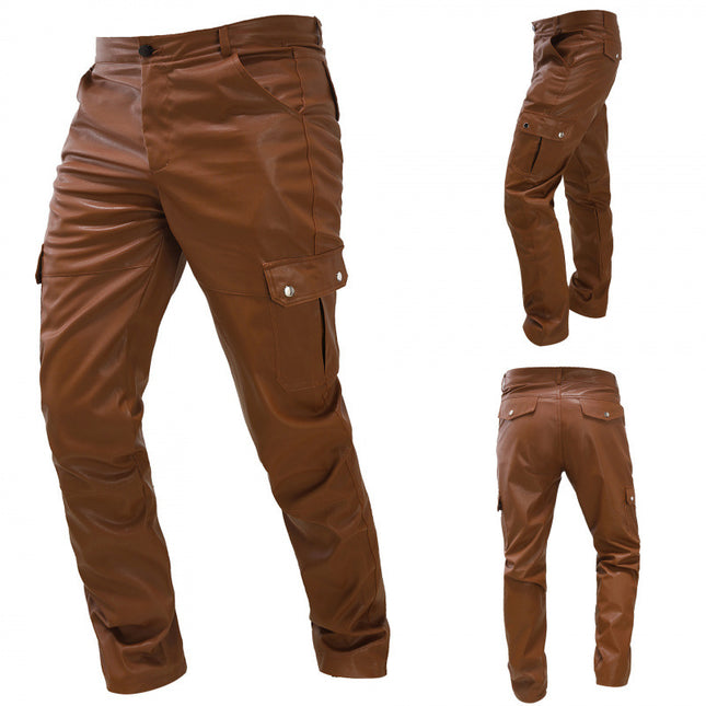 2024 Cross-Border Hot-Selling Wish Hot-Selling European and American Color Pu Strap Casual Men's Leather Pants Pk01