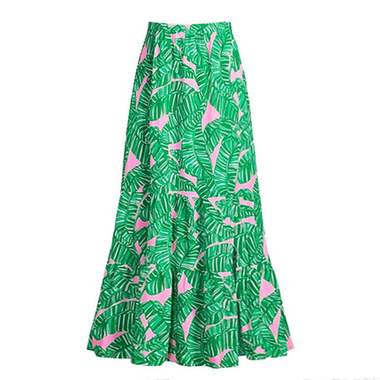 2025 European and American Swimwear New Long-Sleeved Zipper Green Printed Surf Suit Women's Cross-Border Hot Style 25150