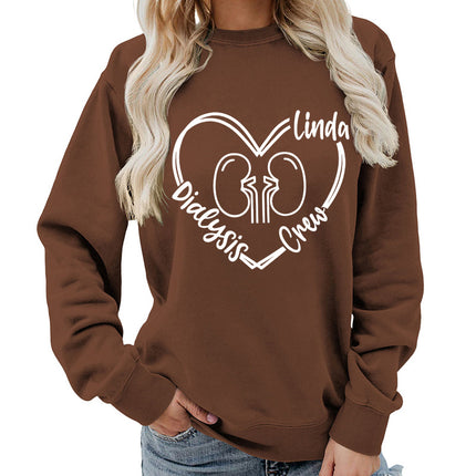 Foreign trade supply dialysis love printing round neck women's coat sweater foreign trade supply autumn and winter coat leisure