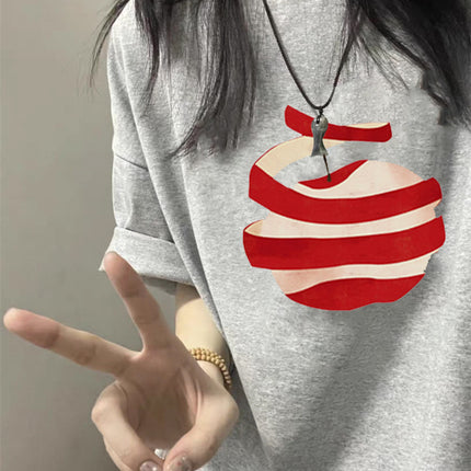 White Pure Cotton Apple Short-Sleeve T-Shirt for Women, Summer 2026 New Design, Niche Style, Regular Shoulder, Loose Half-Sleeve Top, Trendy