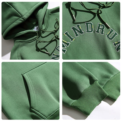 Autumn and winter American retro fleece-lined thickened hooded bathroom letter embroidered loose all-match casual niche long-sleeved top