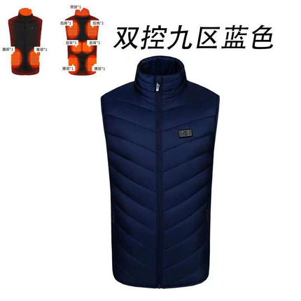 Factory Direct Sales Cross-Border New Smart Heating Vest Winter Constant Temperature Electric Heating Cotton Clothing Casual Stand-Up Collar Warm for Men and Women