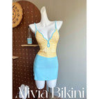 Yellow one-piece swimsuit + blue skirt / L 47.5-52.5kg