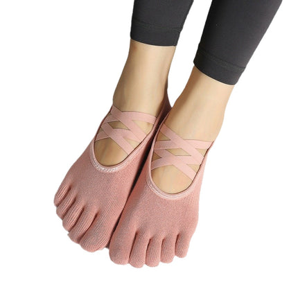 Yoga Socks Non-Slip Double Cross Strap Split Finger Women's Five-Finger Socks Summer Indoor Special Floor Sports Dance Socks