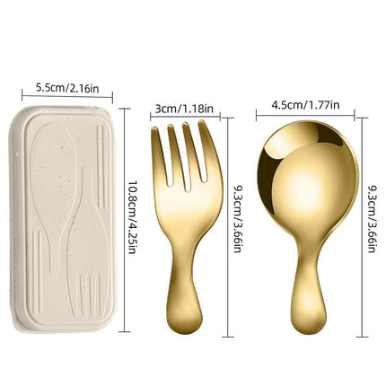 Stainless Steel Portable Spoon and Fork Set Children's Rice Spoon Dessert Spoon Fruit Fork Short Handle Fork Spoon Mini Tableware