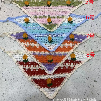 Hot Girl Internet Celebrant Photo Flower French Style Triangle Scarf Headscarf Women's Cute Knitted Hair Band Silk Scarf High-grade Headwear Summer