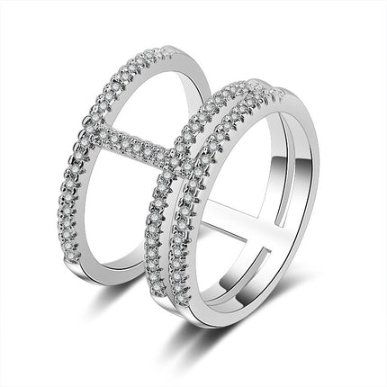 Amazon Supply Hot Selling Creative Irregular Geometric Hollow Women's Aaa Zircon Ring in stock R4875