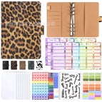 A6 ledger leopard print - light brown (shell only) + [new] A6 cash budget card (12 pieces) + 8 bill bags + English transparent stickers 2 + A6 separator pages