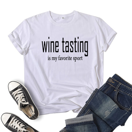 in stock foreign trade cross-border WINE TASTING wine printed short sleeve round neck T-shirt European and American men's and women's top loose