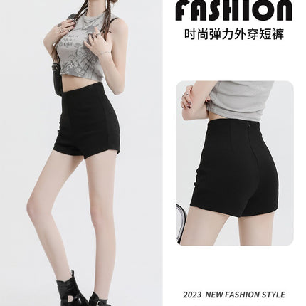 2025 New Summer Black Tight Shorts for Women, High-Waisted Bottoms, Missing Casual Hot Girls Outer Wear Slimming Hot Pants