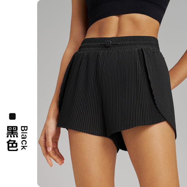 Sports Outdoor Fitness Yoga Two-Piece Pleated Skirt Pants with Lining Pockets Quick-Dry Three-Quarter Shorts Loose Shorts for Women