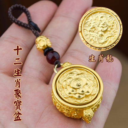 Cornucopia Hand Handle Cornucopia Lucking Treasure 12 Zodiac Keychain Pendant Rotatable TikTok Hot Sale