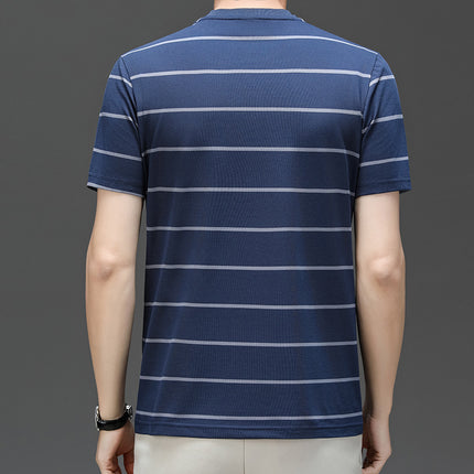 Famous emperor mouse men's summer new round neck pullover short sleeve t-shirt business casual striped young and middle-aged men's T-shirt
