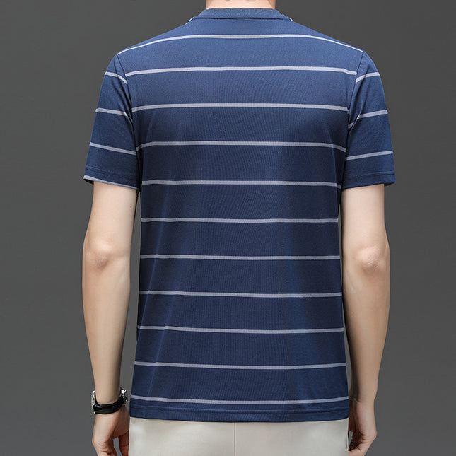 Famous emperor mouse men's summer new round neck pullover short sleeve t-shirt business casual striped young and middle-aged men's T-shirt