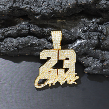 European and American Hip Hop Rap Full Diamond Numeric Alphabet No.23 Pendant Necklace Diamond Cuban Chain Chain Clavicle Chain