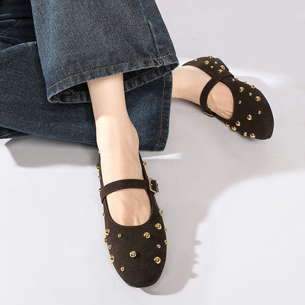 New Rivet Round-toe Ballet Flats Fashionable All-match Stylish Single-layer Shoes with Ballet Mary Jane Shoes