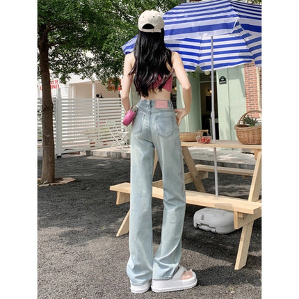 Light Color plus size Wide Leg Jeans Women's Trendy All-match New High Waist Slimming Loose Dosing Narrow Straight Pants