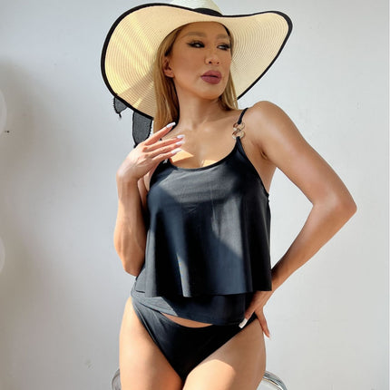 Swimsuit with Metal Buckle, Sexy, Figure-Flattering, Double-Layered Bikini, Slimming Tank Top, Triangle Briefs, Two-Piece Swimsuit
