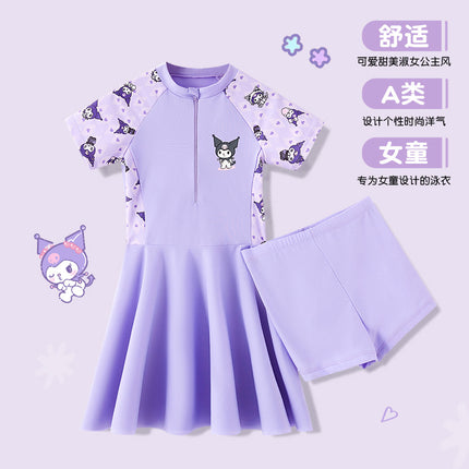 New Cartoon Printed Girls' Swimwear Body Skirt Split Pants for Big Kids and Baby Swimwear Kulomi Swimsuit