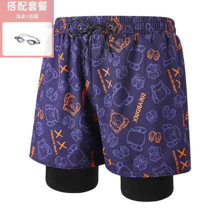 Anti-Embarrassment Men's Swimming Trunks Set Sun Protection Boys Swimming Equipment Swimming Trunks Loose Large Size Beach Trunks Swimming Trunks