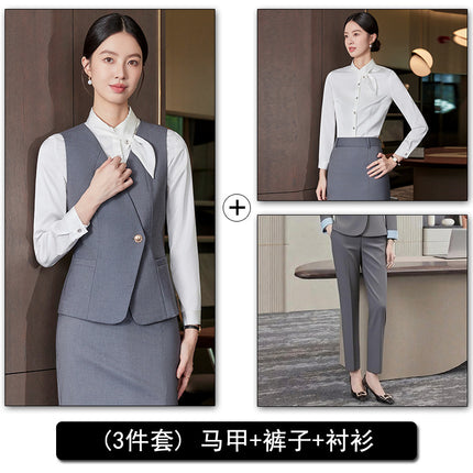 High-End Professional Suit Women's Long-Sleeved New Vest Skirt Bank Manager Business Formal Wear Hotel Front Desk Work Clothes