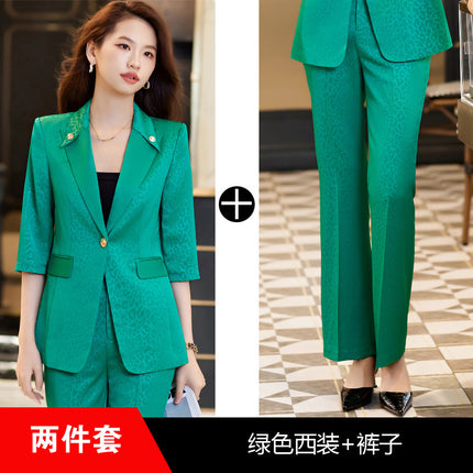 Seven-point Sleeve Green Suit Jacket Women's Spring and Summer Slim-fit Slimming Temperament Goddess Fan Dress Business Suit suit