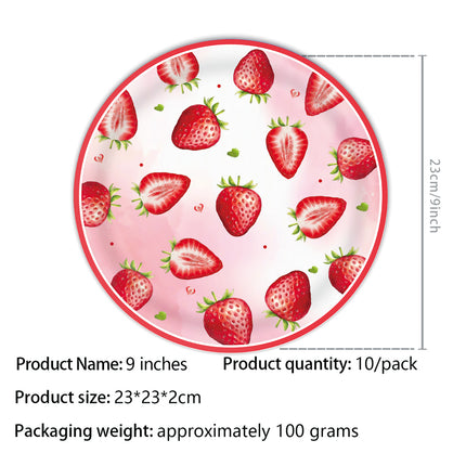New Summer Sweet Strawberry Party Tableware Paper Plate Disposable Tissue Paper Cup Tablecloth Summer Red Fruit