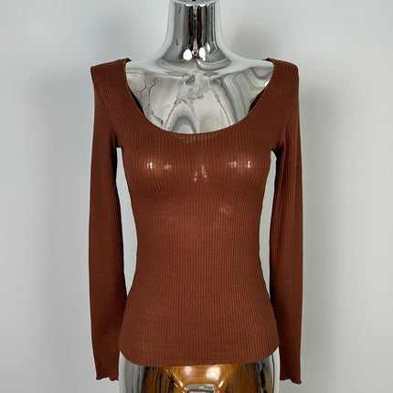 South Korea Dongdaemun new hand a recommend ~ sexy big U-neck stretch figure long sleeve bottoming shirt