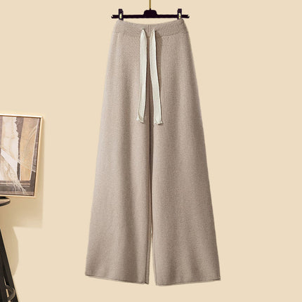 Autumn suit Women's 2024 New Korean Lazy Style Cardigan Jacket with Slim Sweater Wide Leg Pants Three-Piece Set