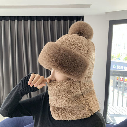 Little Bear Hat Winter Cute Scarf Gloves One-piece Winter Neck Hooded Women's Mask Warm Internet Celebrity Four-piece Set