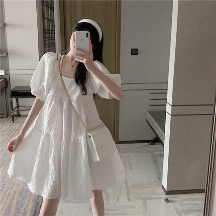 Cream Puff Dress 2022 Summer New Girl Puff Sleeve Waist White First Love Elegant Dress Goddess Style