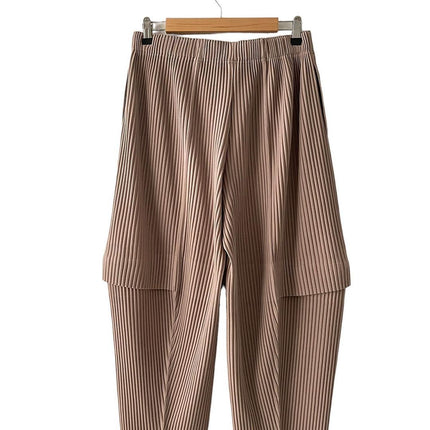 Miyake Clothing Cargo Pants Pleated Men's Army Green Cropped Pants Men's Summer Casual Loose Japanese Style Jf144