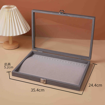 New Glacier Grey Pearl Necklace Storage Box with Lid Glass Dust-proof Long Bracelet Beads Thick Necklace Jewelry Box