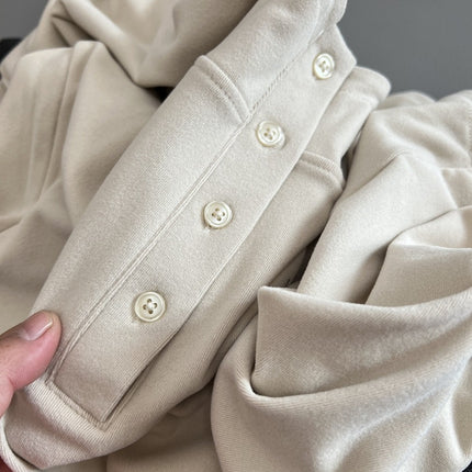 This giant good wearing sticky rice hoodie door button hooded long sleeve thin sweater casual loose pullover top women