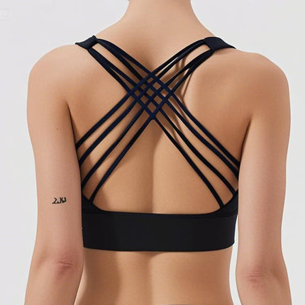 Cross-Border New Style Nude-Feel Fitness Sports Bra for Women, High-Intensity Eight-Line Cross-Back Beautiful Back Shock-Proof Push-Up Bra