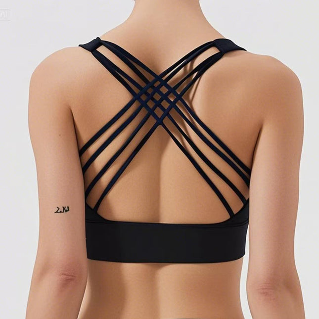 Cross-Border New Style Nude-Feel Fitness Sports Bra for Women, High-Intensity Eight-Line Cross-Back Beautiful Back Shock-Proof Push-Up Bra
