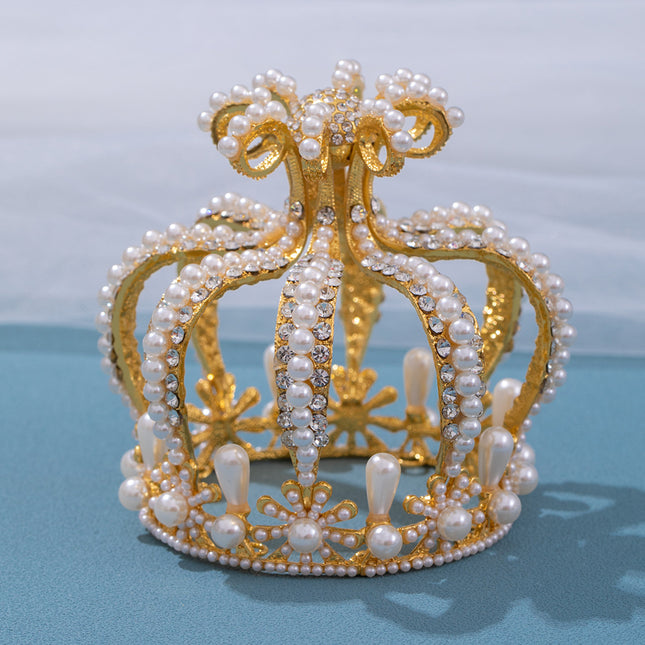 Tuan Ming Crown Europe and America Hot Full Circle Pearl Big Crown Birthday Cake Crown Baking Decorative Headwear Wholesale