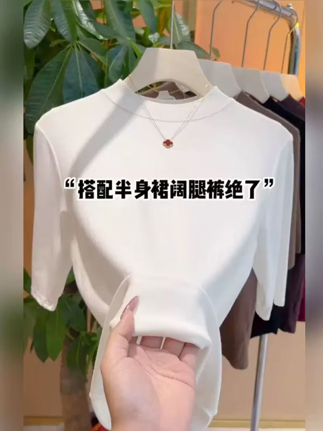 Half-high Collar T-shirt Women's Spring and Summer All-match Half-sleeve Top High-grade Sense Slim-fit Inner Sleeve Short-sleeve T-shirt plus size