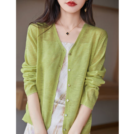 Slub Knitted Cardigan Women's Thin Ice Silk Linen Jacket Summer New Loose Outer Shawl Air-conditioning Shirt for Women