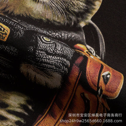 Kangli High-Quality Spray-Printed Cute Cat Trendy Men's Personalized Short-Sleeved Long-Staple Cotton High Street Loose Couple T-Shirt