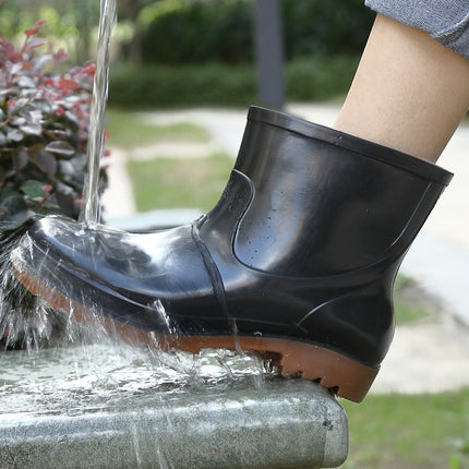 Low Heel Round Toe Wear-resistant Plastic Rain Boots Autumn Non-slip Short Tube Cotton Rain Boots Special PVC Beef Shoes for Men