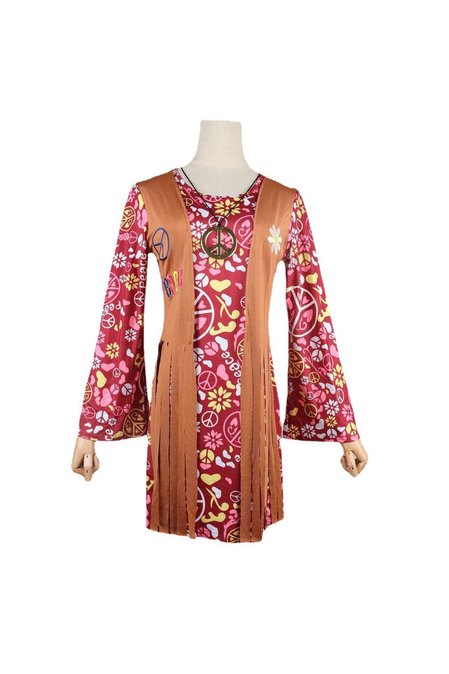 Fringed hippie costume cross-border women's retro hippie costume dress halloween cos costume spot