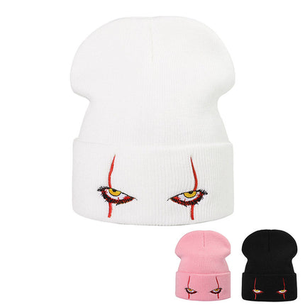 Pennywise scary eyes horror clown eyes embroidered knitted hat warm pullover hip hop wool hat